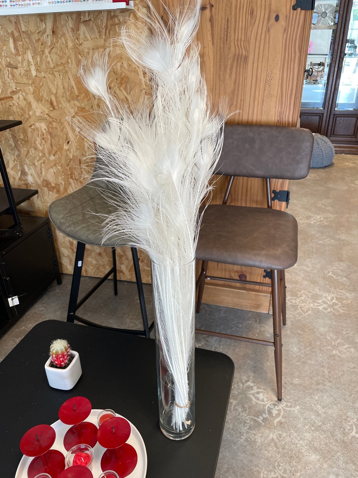 Witte pauwenveren - 90 cm Hoog, Ophalen, Zo goed als nieuw, Natuurlijk materiaal, Modern