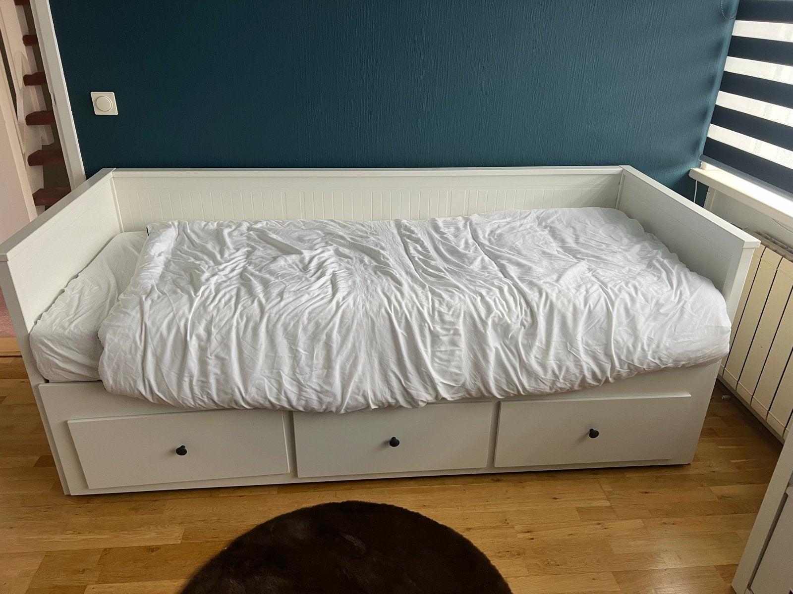 IKEA uitschuifbaar kinderbed met opberglades, Ophalen, Eenpersoons, Wit, 80 cm