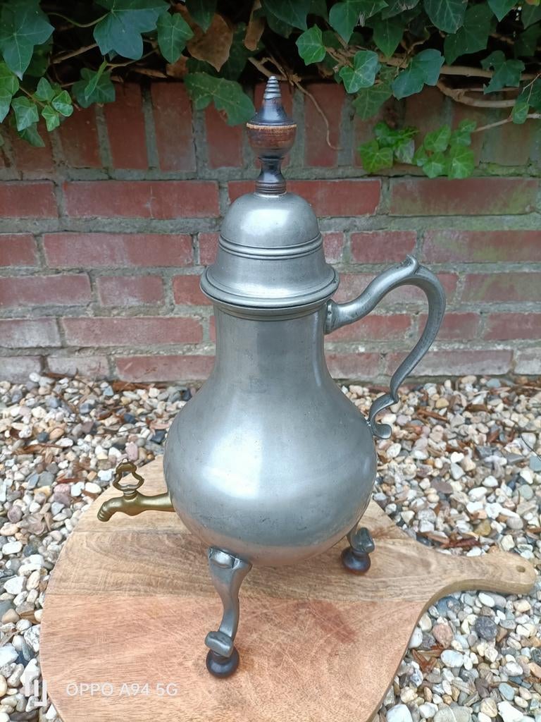 Oude tinnen theekan met kraantje, Antiek en Kunst, Antiek | Tin, Ophalen of Verzenden