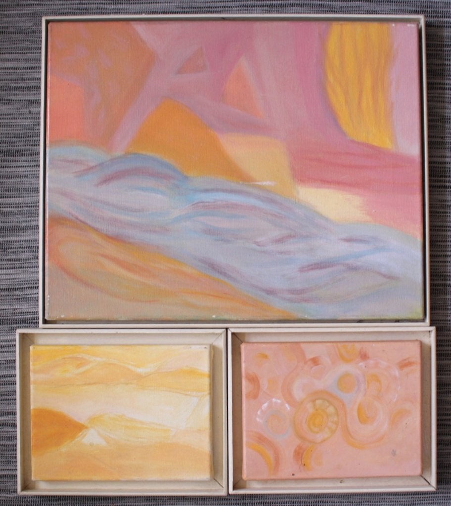 T. Hoeksma, 1989, drie prachtige kleurige olieverven., Verzenden