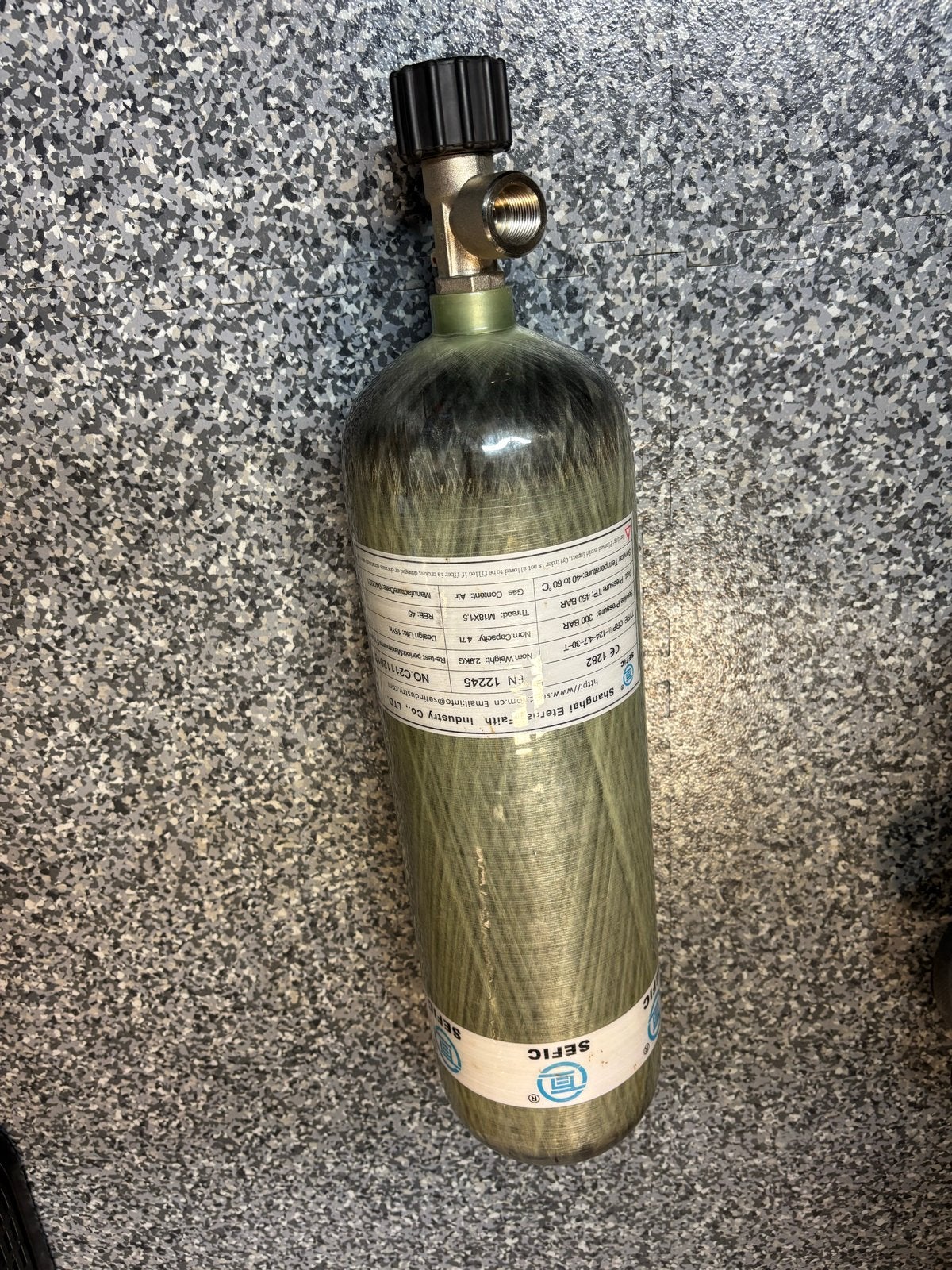 Carbon persluchtfles CRPIII-124-4.7-30-T - 4.7L 300 BAR, Ophalen of Verzenden, Gebruikt, Duikfles