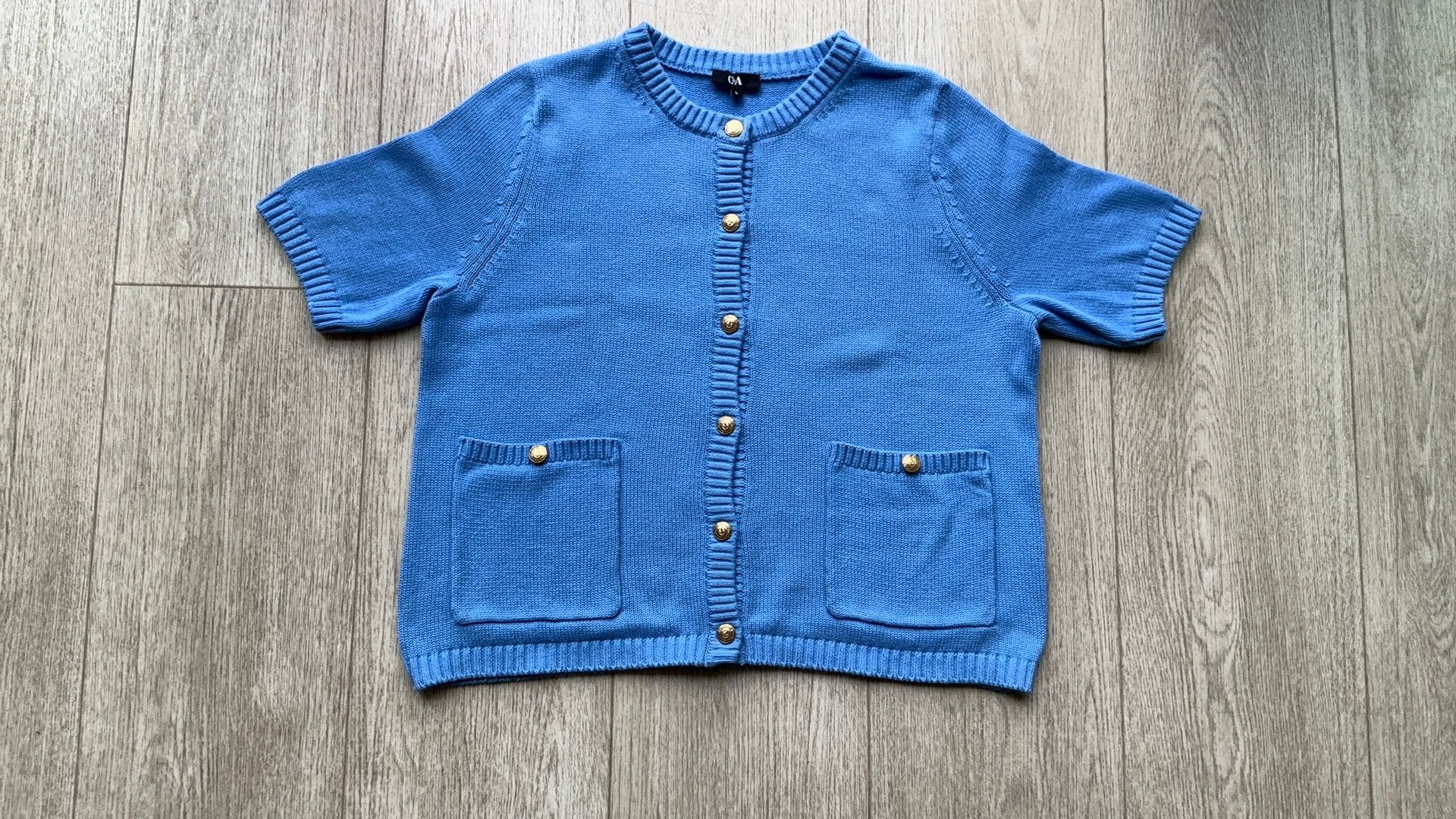 Blauw katoenen vestje met korte mouwen, Kleding | Dames, Ophalen of Verzenden, Zo goed als nieuw, Maat 42/44 (L), Blauw