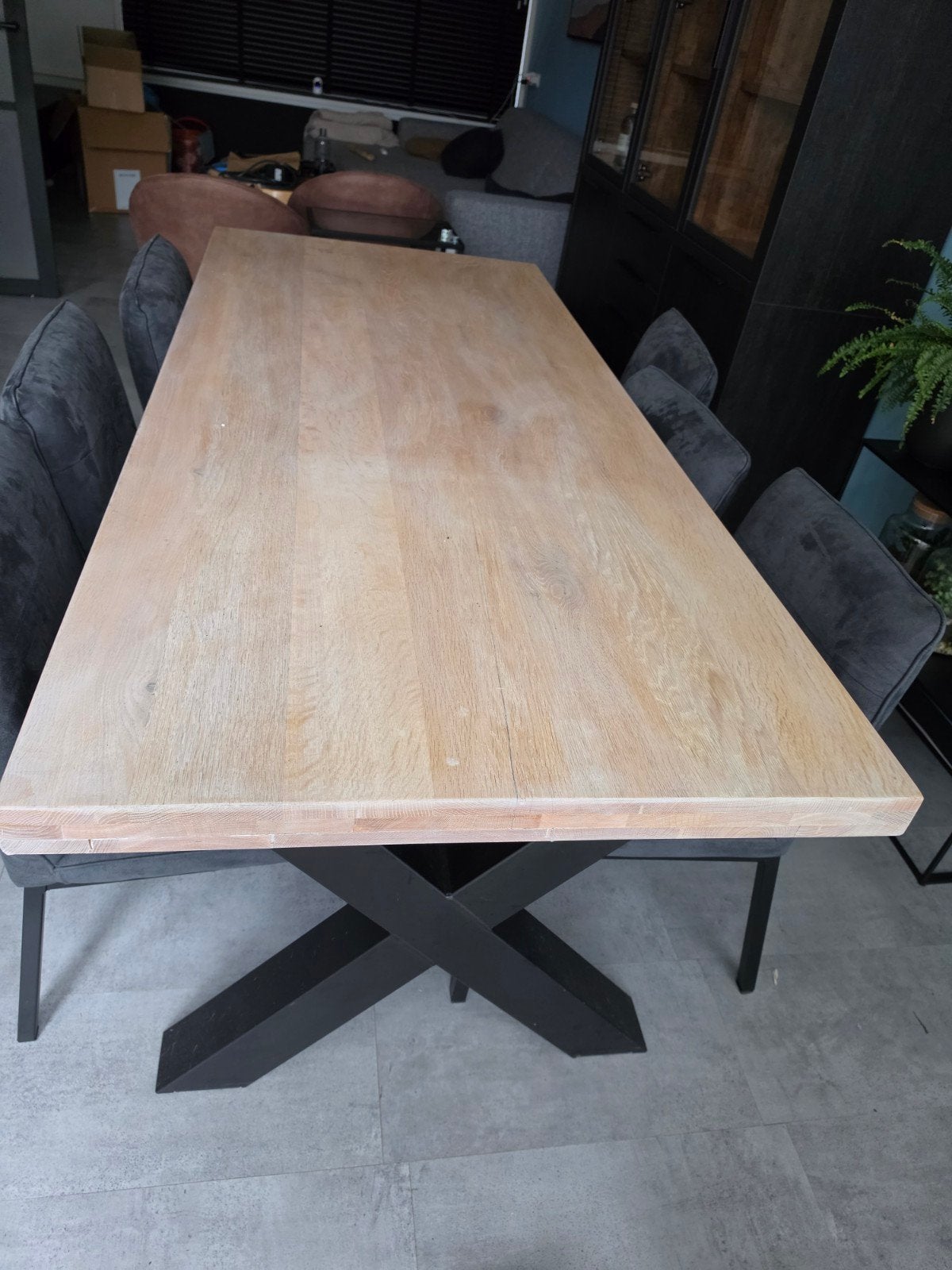 Massief eikenhouten eettafel, whitewashed, Huis en Inrichting, Tafels | Eettafels, Ophalen, Gebruikt, 100 tot 150 cm, Eikenhout