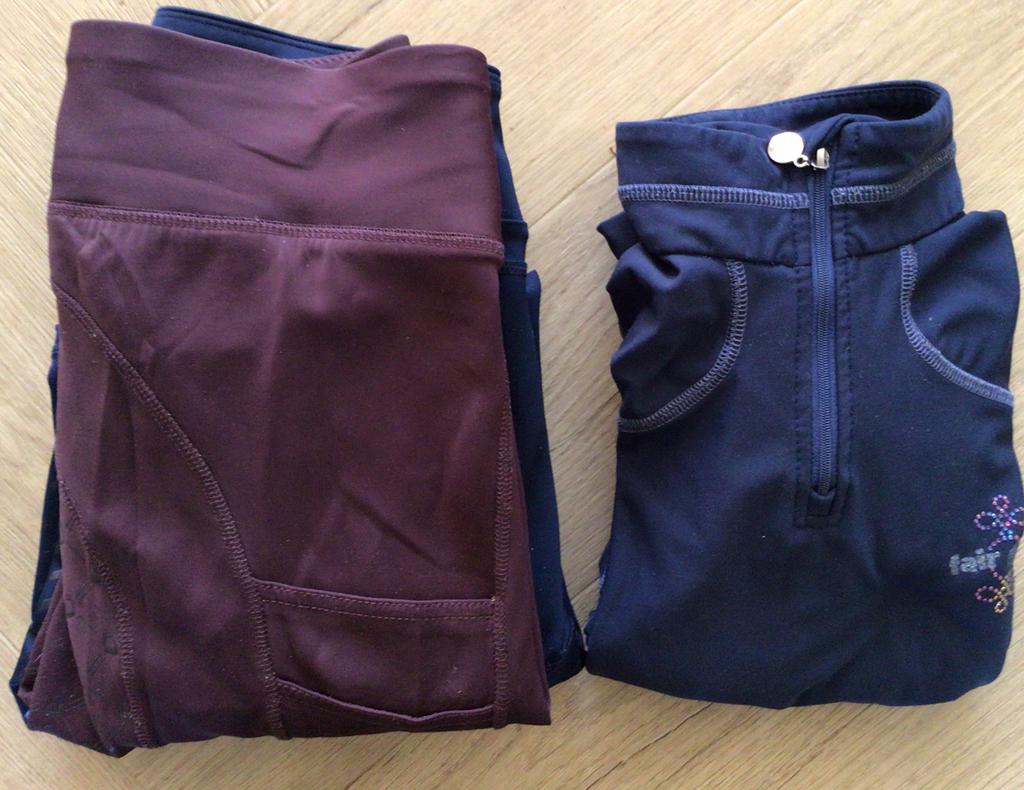 Setje paardrijkleding: 3 rijbroeken MT. S 1 longsleeve MT. M, Gebruikt, Overige typen, Overige soorten, Ophalen of Verzenden