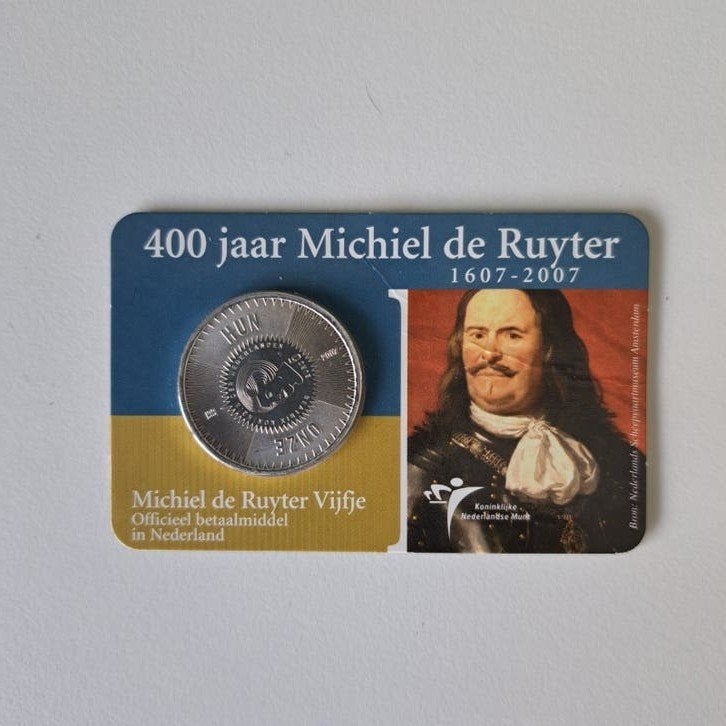 Coincard 400 jaar Michiel de Ruyter - Zilveren 5 euro munt, Setje, Koningin Beatrix, Zilver, Euro's