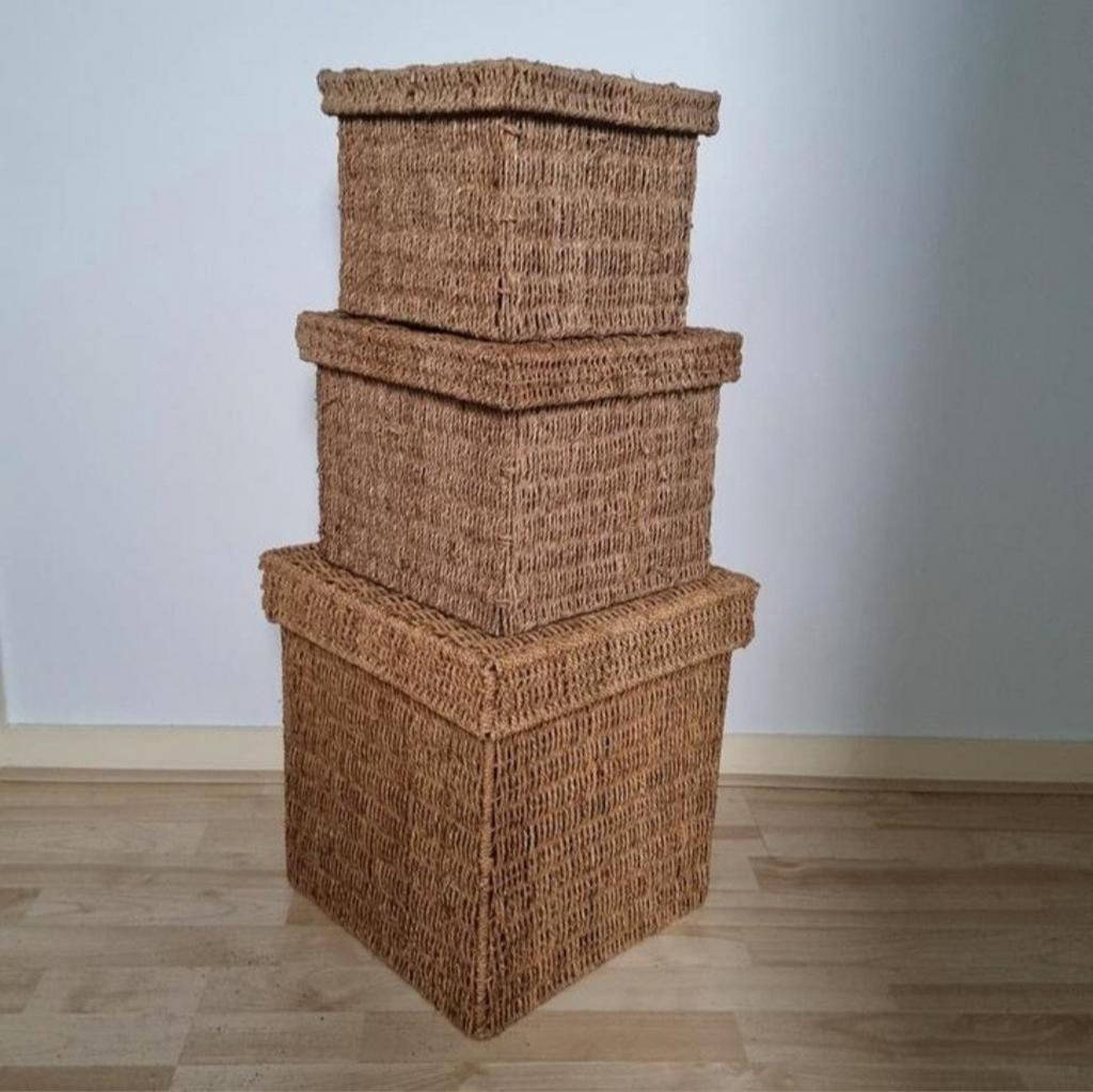 Zeegras mand met deksel / seagrass opbergmand, Huis en Inrichting, Woonaccessoires | Schalen en Manden, Ophalen of Verzenden