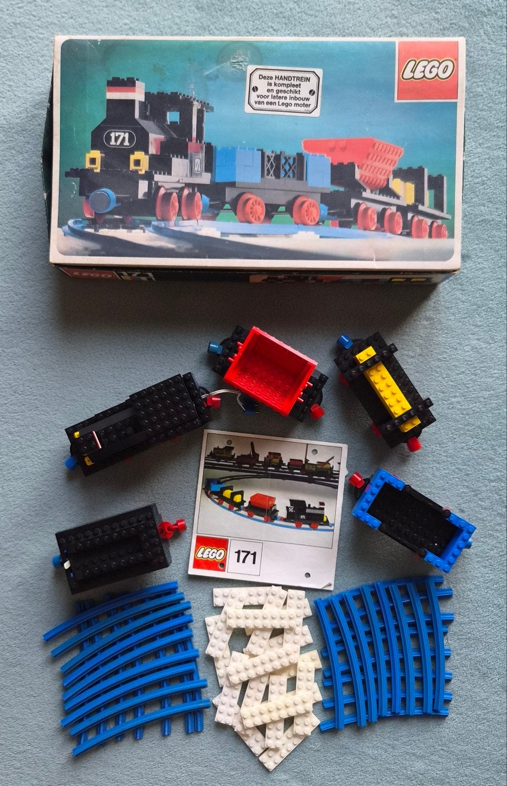 Lego trein rails, locomotief, wagons, doos, boekje (set 171), Inclusief instructies, Gebruikt, Lego, Ophalen of Verzenden