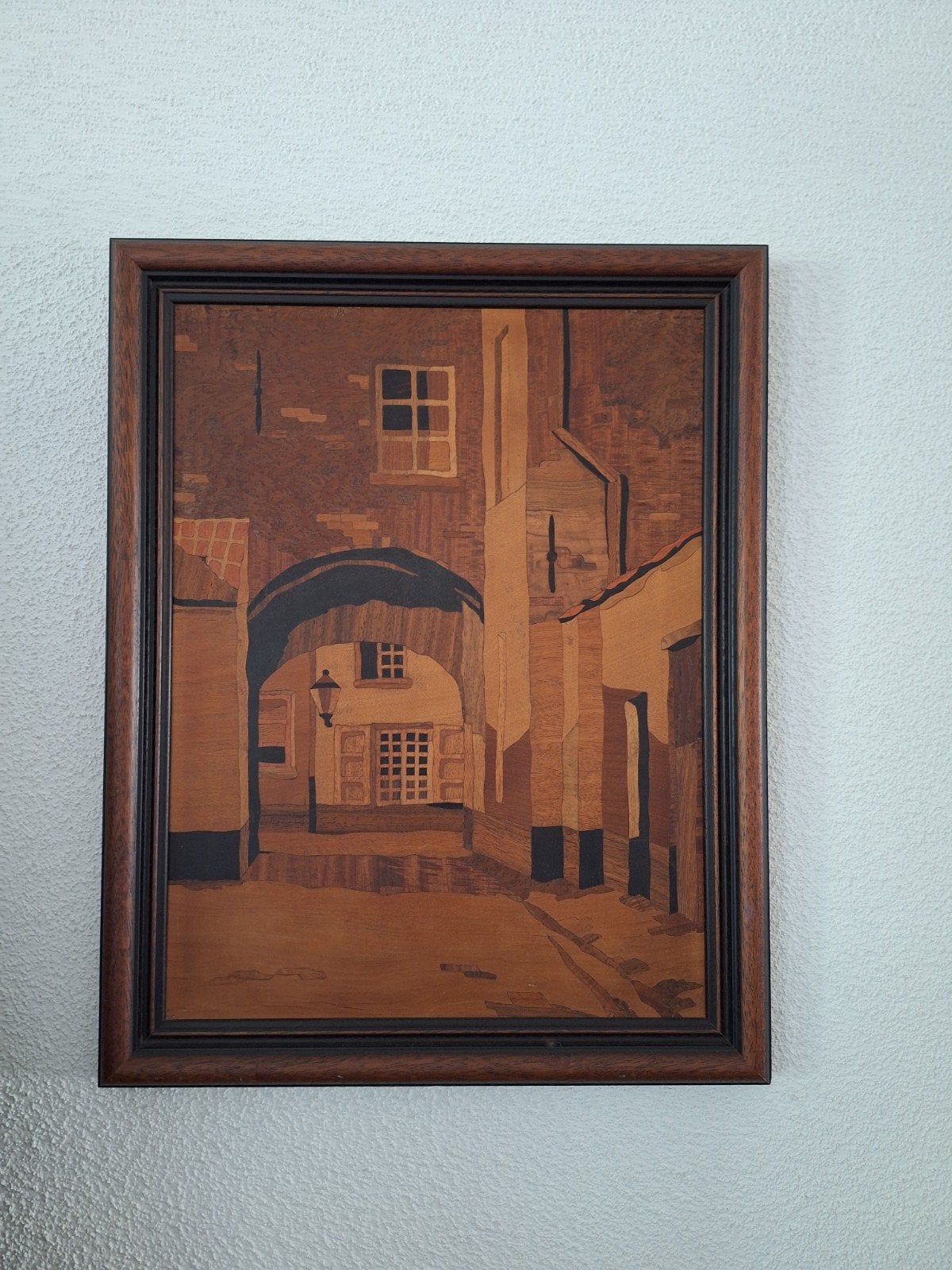 Uniek houten inleg schilderij van Gorinchem, Ophalen of Verzenden, Zo goed als nieuw, Schilder- en Tekenkunst, Onbekend