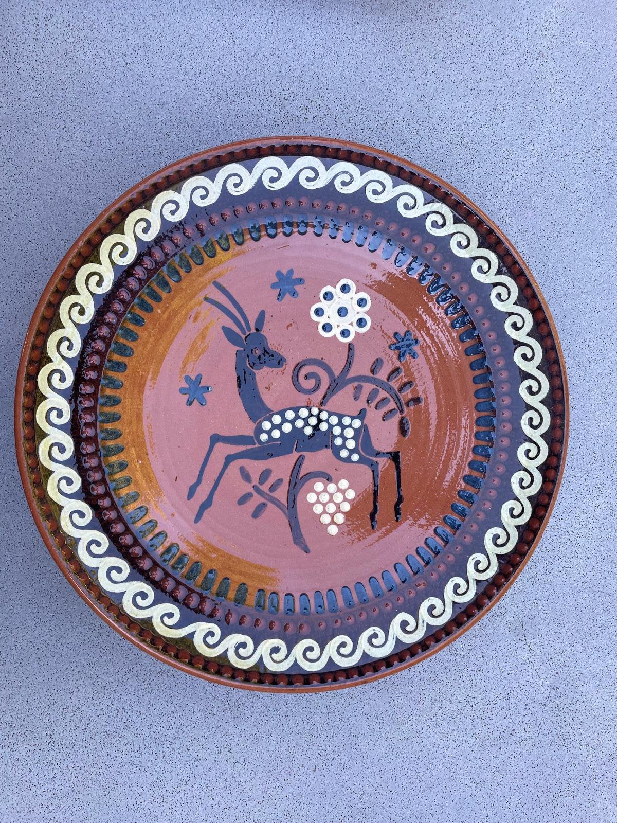 Vintage decoratief bord met hert - Handgeschilderd, Ophalen of Verzenden