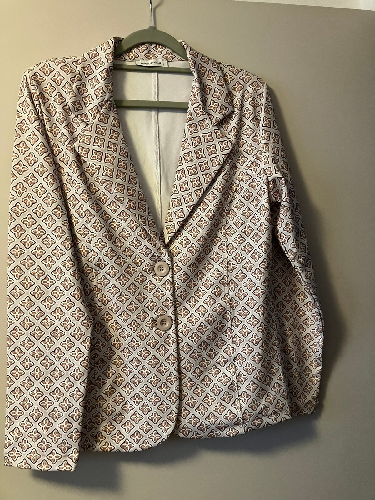 Angelle milan / beige Bruin bewerkt jasje colbert/ L, Maat 38/40 (M), Beige, Ophalen of Verzenden, Zo goed als nieuw
