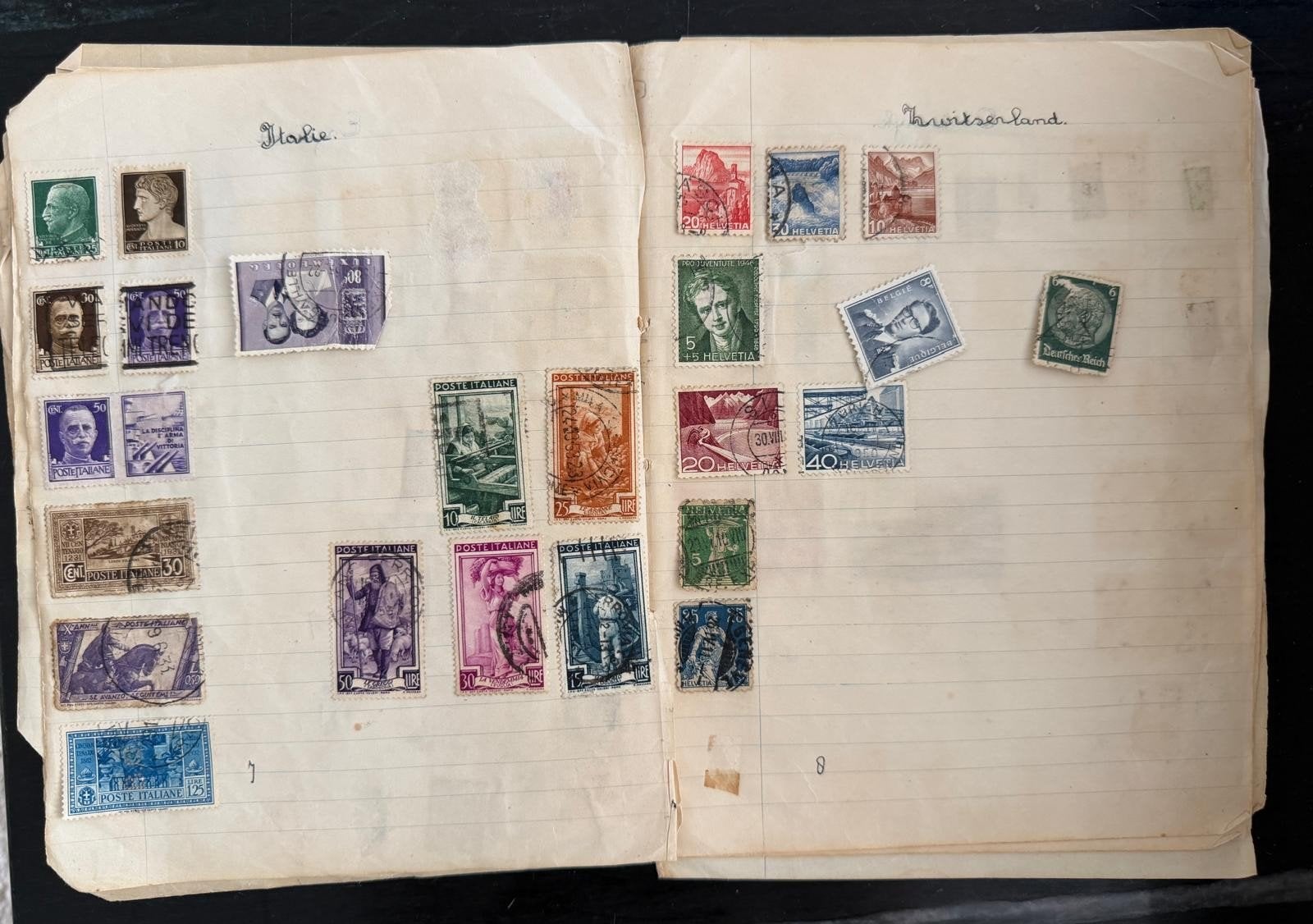 Oude postzegelverzameling in schriftje - Diverse landen, Postzegels en Munten, Ophalen of Verzenden
