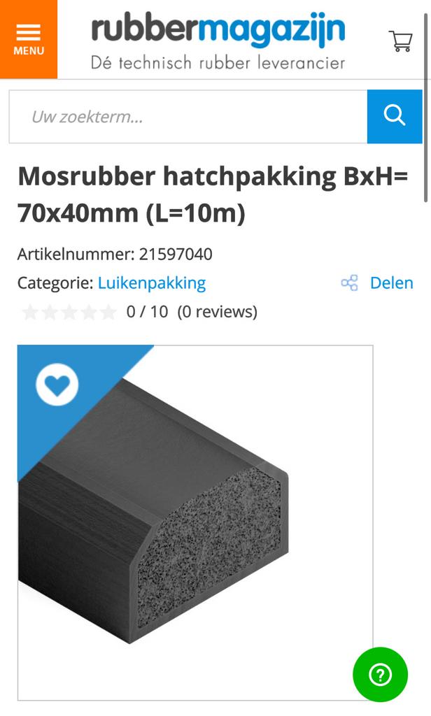 2 rollen rubber, mosrubber, 40x70 mm. 2x 10 meter., Doe-het-zelf en Verbouw, Overige Doe-het-zelf en Verbouw, Ophalen, Nieuw