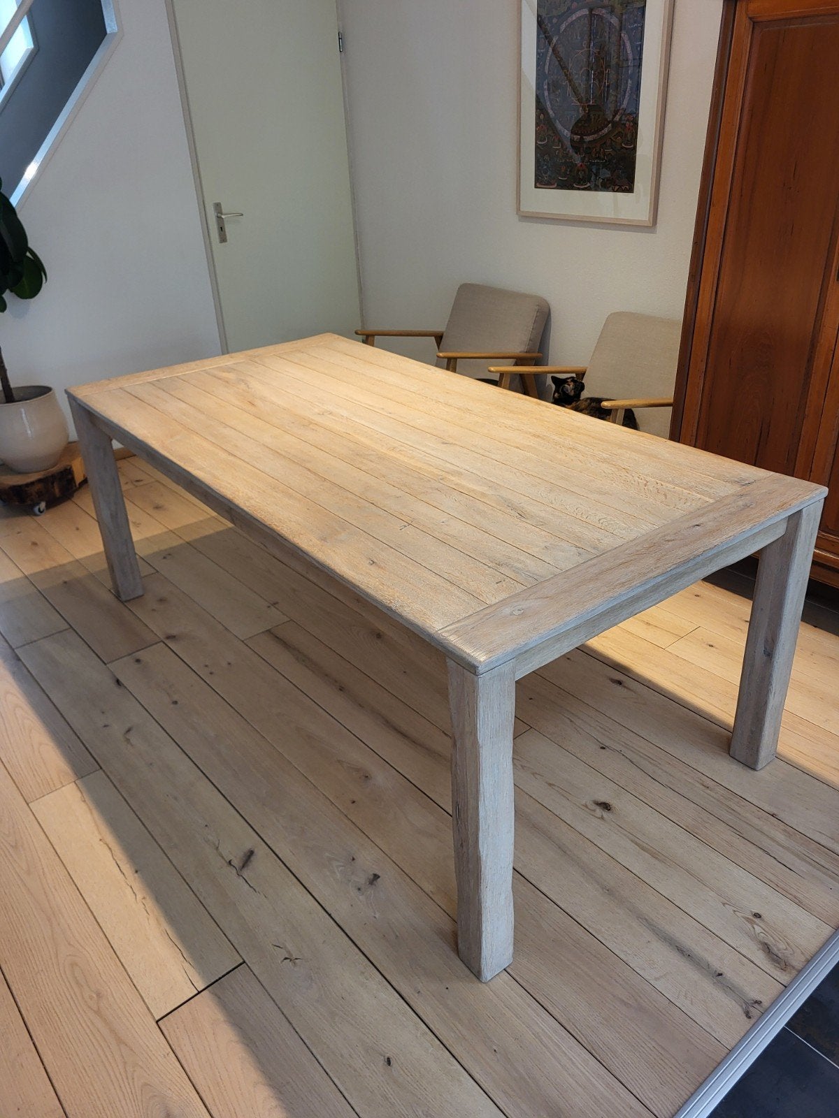 Eikenhouten Eettafel - Whitewash - 200x100cm, Ophalen, Gebruikt, 100 tot 150 cm, Landelijk, Modern, Scandinavisch