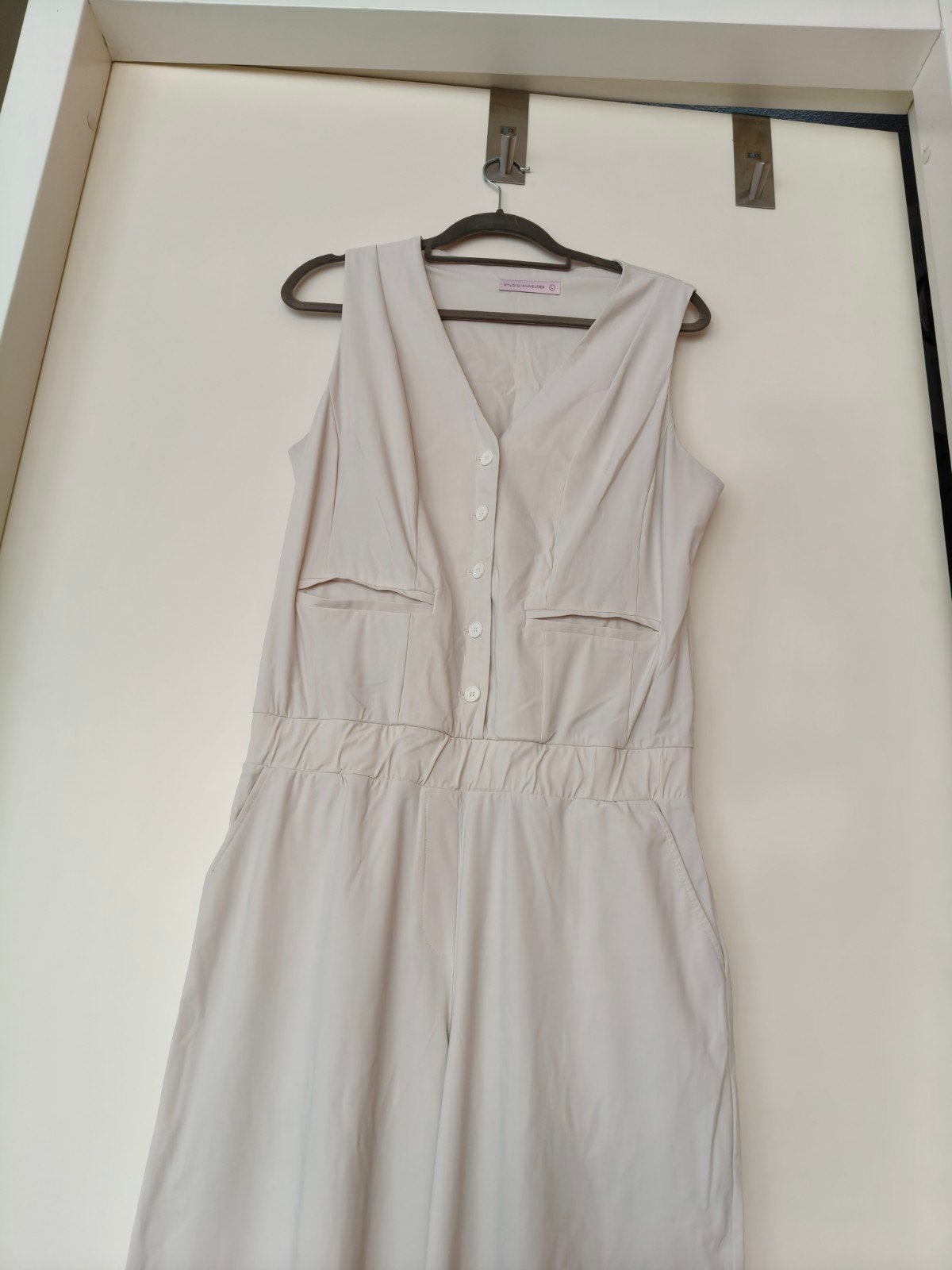 Twee  jumpsuits mouwloos wijde Pijp travelstof studio Annelo, Maat 42/44 (L), Ophalen of Verzenden, Zo goed als nieuw, Overige kleuren