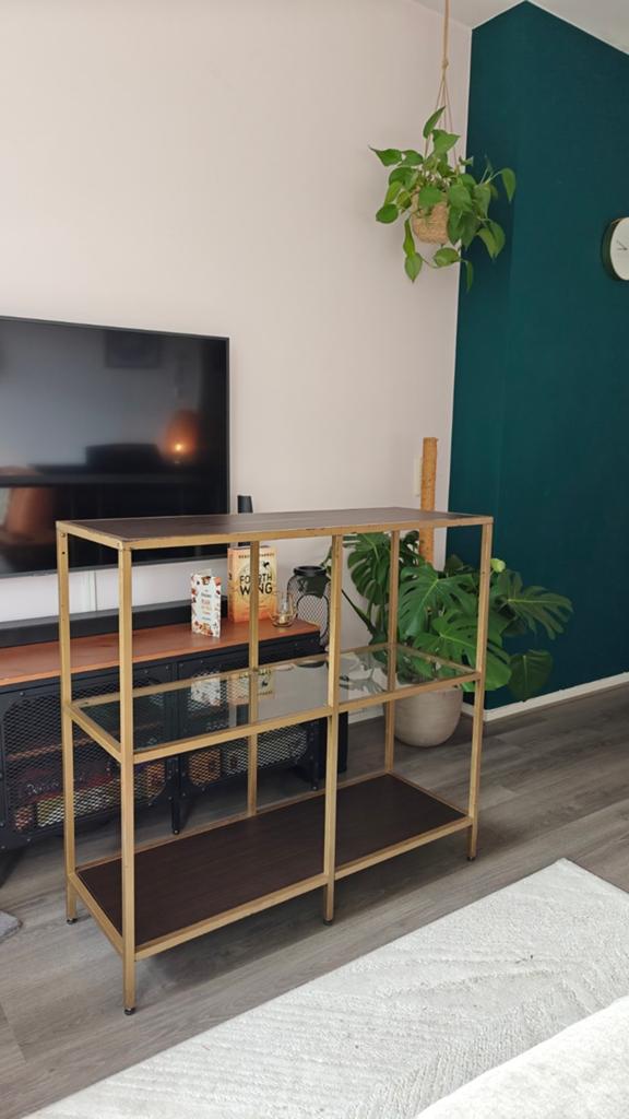 IKEA VITTSJÖ Vakkenkast / Stellingkast — Goud, Zwart, Glas, Ophalen, Gebruikt