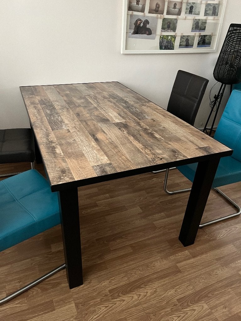 Eettafel met zwart onderstel, Huis en Inrichting, Tafels | Eettafels, Ophalen, Gebruikt, 100 tot 150 cm, Overige materialen
