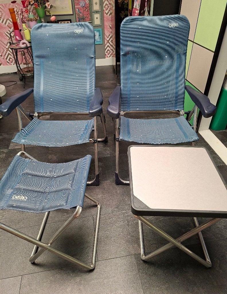 Crespo standen-stoelen (2 stuks), inclusief 2 voetenbankjes, Ophalen, Gebruikt, Campingstoel