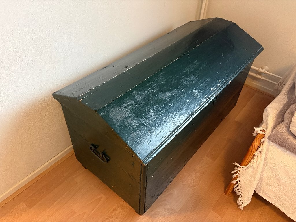 Antieke houten dekenkist - Donkergroen geschilderd, Antiek en Kunst, Ophalen