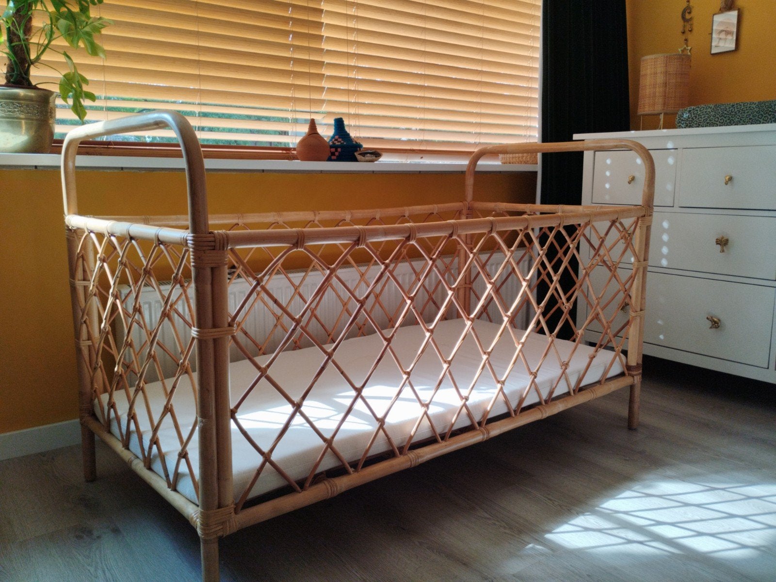 rotan bamboe kinderbed ledikant, Ophalen, Gebruikt, 70 tot 85 cm, 140 tot 160 cm