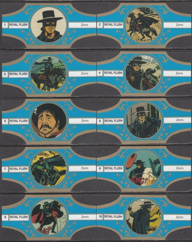 Sigarenbanden van Zorro, Royal Flush 1-10 blauw-goud, Ophalen of Verzenden, Nieuw, Sigarenbandjes