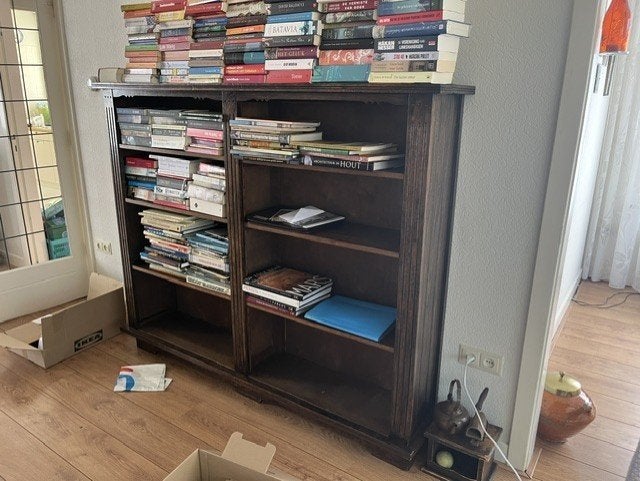 Oude houten boekenkast, Ophalen, Gebruikt, 100 tot 150 cm, 150 tot 200 cm