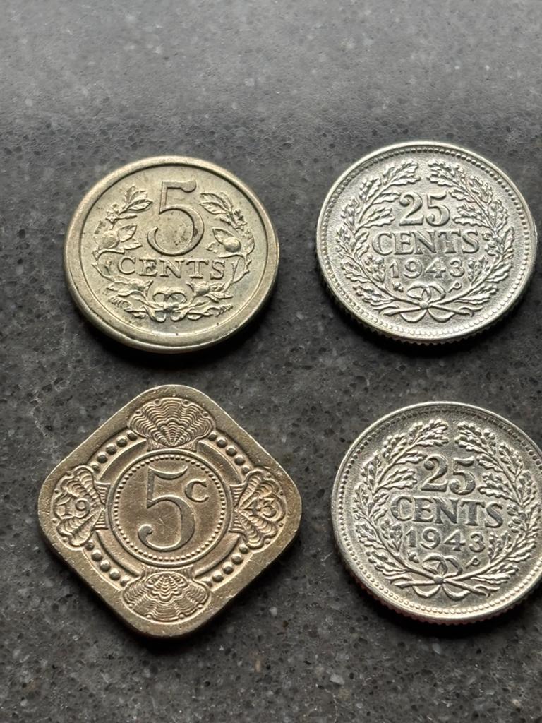 Nederlandse munten: 5 en 25 cent Wilhelmina, Postzegels en Munten, Munten | Nederland, Ophalen of Verzenden, Koningin Wilhelmina