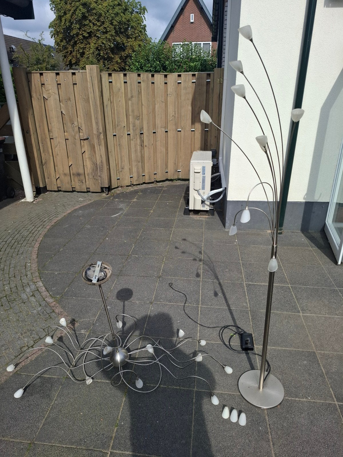 Set van hang- en sta-lamp met meerdere lichtpunten, Ophalen, Gebruikt, Modern, Speels, Glas