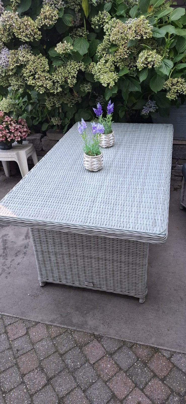 Tuintafel wicker grijs, Tuin en Terras, Ophalen, Zo goed als nieuw, Rechthoekig, Wicker
