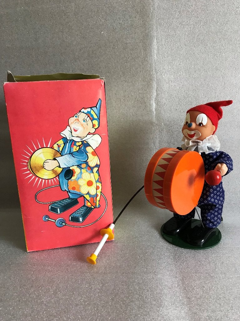 Vintage Sonni Pump Up Clown Trommel Bellen 21 cm 1960, Verzamelen, Speelgoed, Ophalen of Verzenden, Gebruikt
