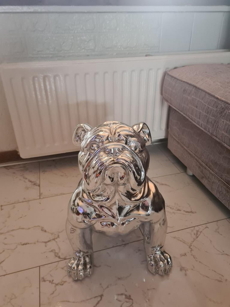 Grote Erick Kuster Stijl Bulldog Beeld - Zilver, Ophalen
