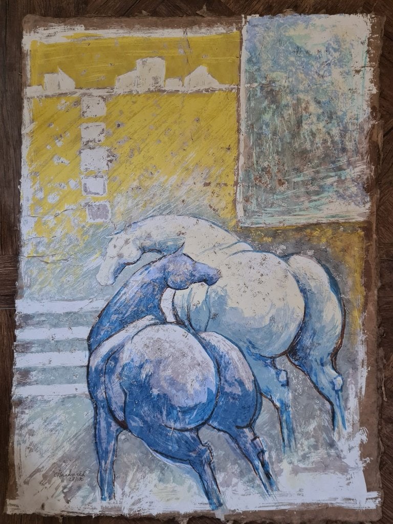 paard paarden kunst kunstwerk liefhebber litho zeefdruk, Antiek en Kunst, Origineel, Ophalen of Verzenden, Dieren en Natuur, Lithografie