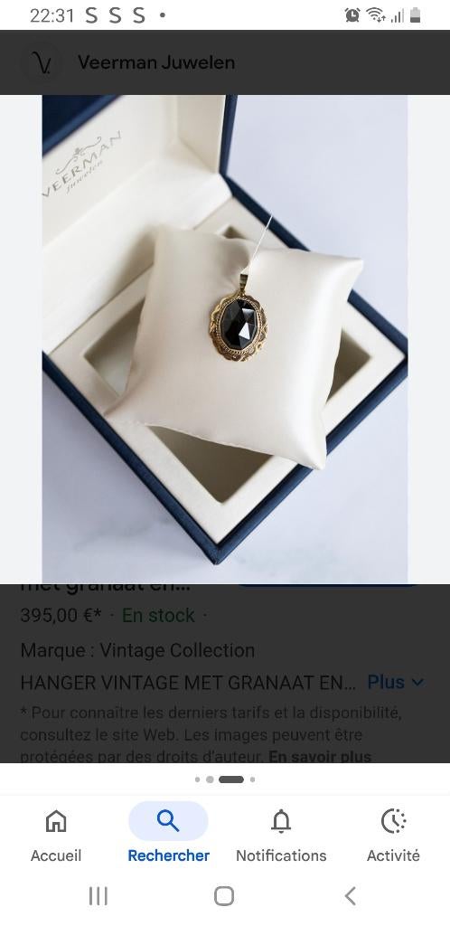 Ketting met Vintage hanger ovale granaat (verloren(, Ophalen, Met hanger, Zo goed als nieuw, Goud