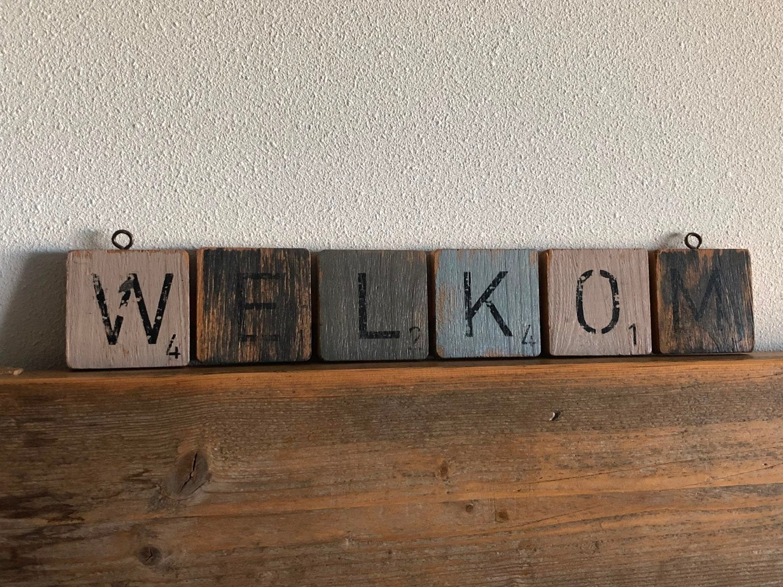 houten Welkom's bordje, Ophalen, Tekstbord, Gebruikt, 7 cm