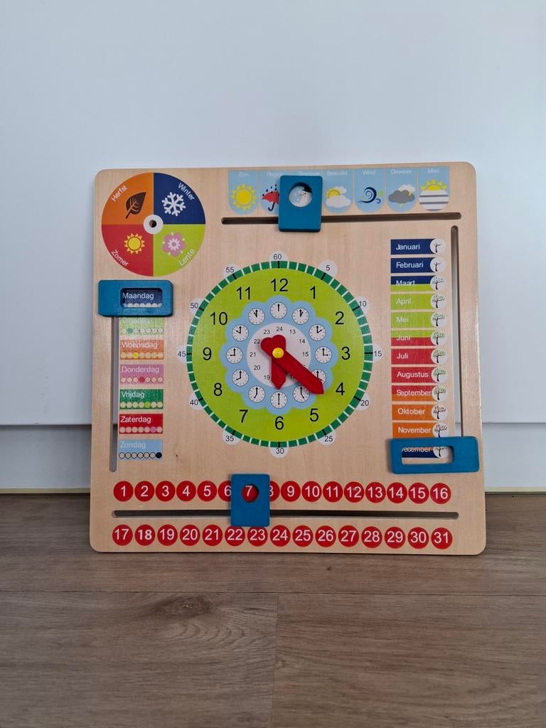 Houten Speelgoed Klok & Kalender - Educatief 40x40 cm, Kinderen en Baby's, Speelgoed | Houten speelgoed, Gebruikt, Overige typen