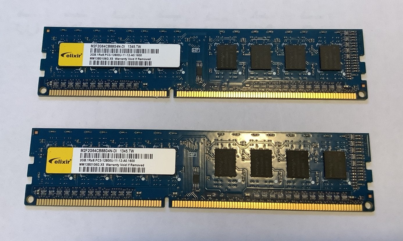 2x Elixir 2GB PC3-12800U DDR3 Desktop RAM Geheugen, Gebruikt, DDR3, Ophalen of Verzenden, Desktop