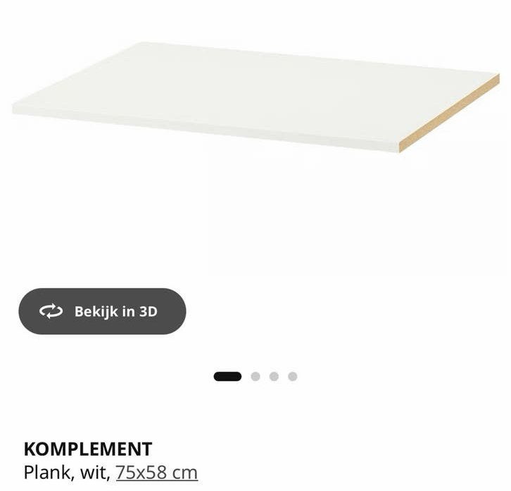 IKEA KOMPLEMENT Plank wit 75x58 cm voor PAX systeem, Ophalen, Zo goed als nieuw