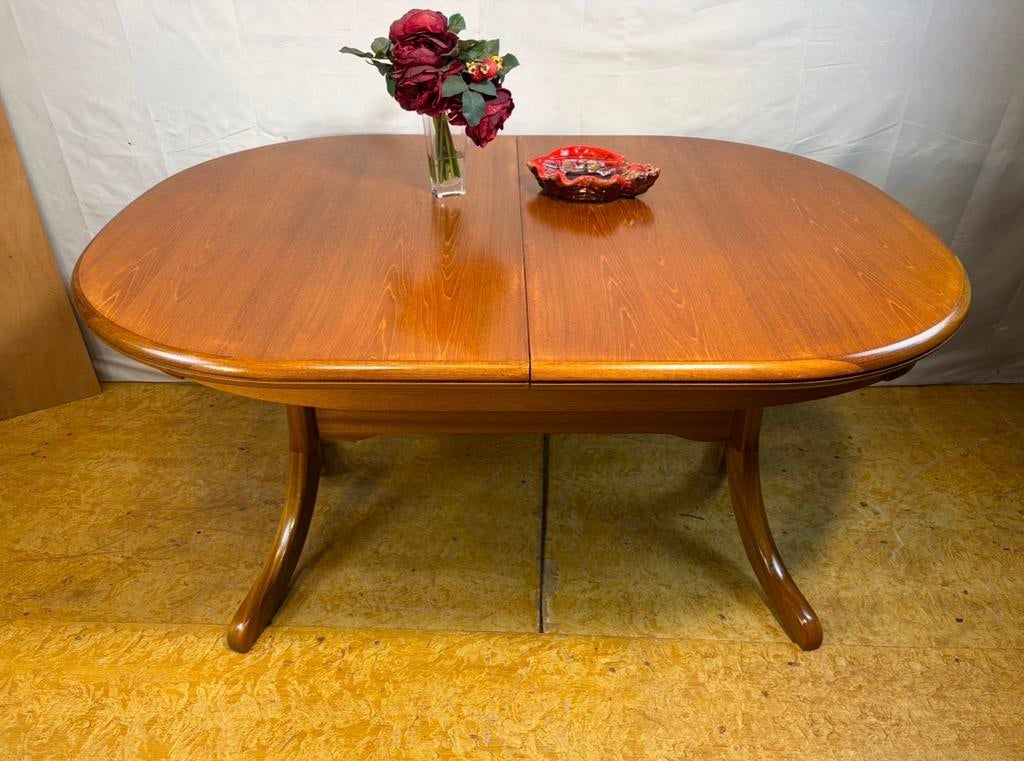 Gratis bezorging! Mid-century retro ovale teak eettafel1960, Mid century retro vintage teak ovale eettafel deens 1960, Gebruikt