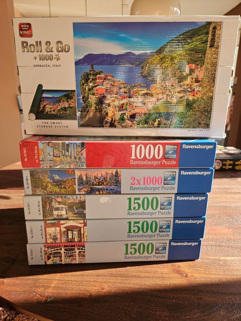 6 Puzzels: Ravensburger & King (Roll&Go zonder mat), Hobby en Vrije tijd, Denksport en Puzzels, Ophalen, 500 t/m 1500 stukjes