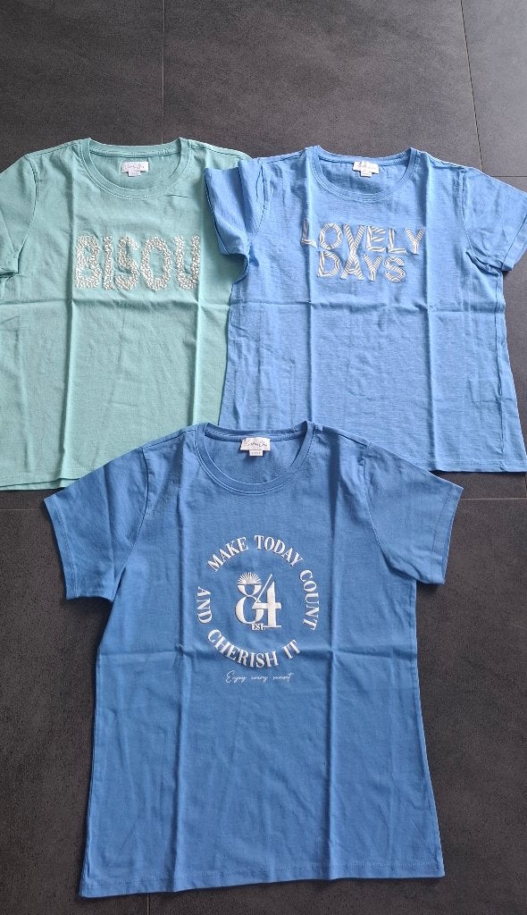 BLAUW SHIRT MAAT L. COTTON CLUB DAMESKLEDING. 3 T-SHIRTS!, Blauw, Maat 42/44 (L), Ophalen of Verzenden, Zo goed als nieuw