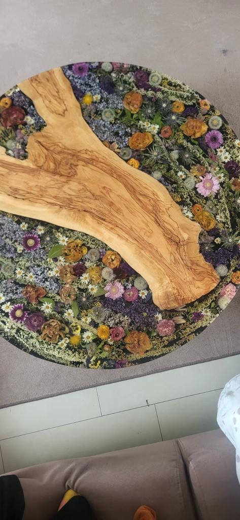 Epoxy salon tafel, 100 tot 150 cm, Rond, Zo goed als nieuw, Minder dan 50 cm