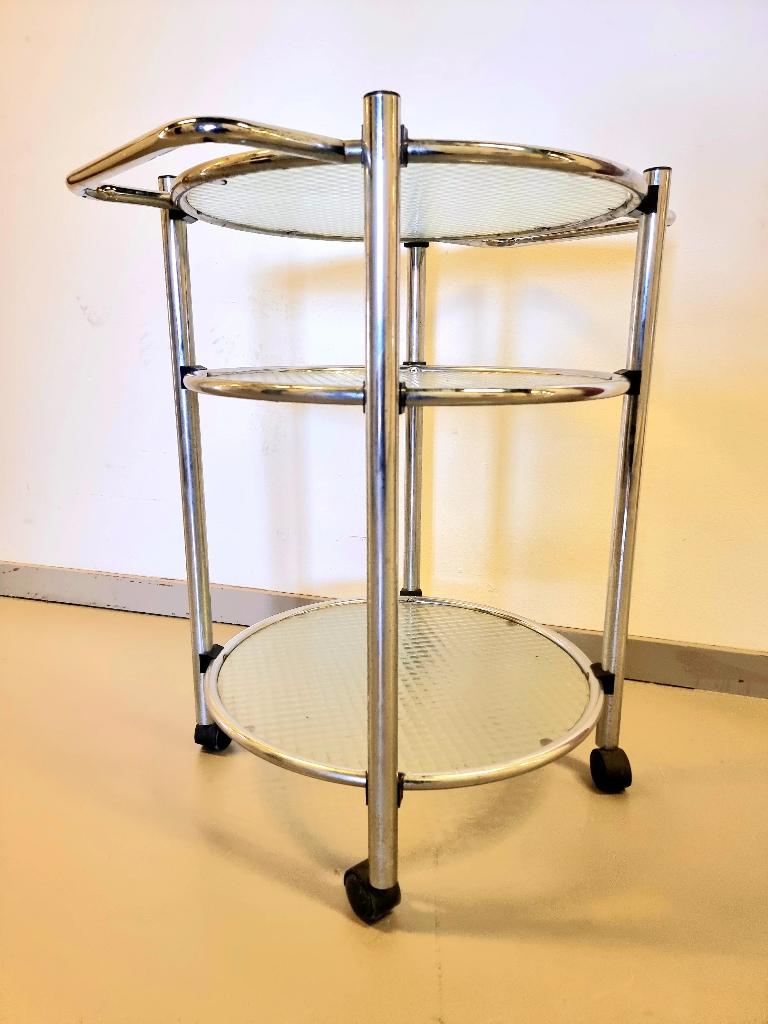 Vintage Chrome Bar Cart 1970s|Rolling Beverage Trolley Glass, Ophalen of Verzenden, Gebruikt