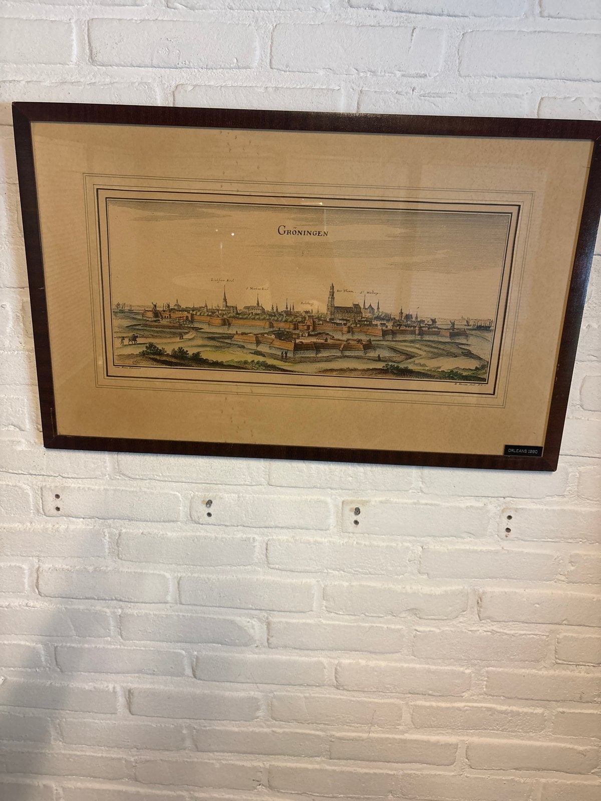 Antieke stadsplattegrond Groningen, M. Merian, 17e eeuw, Antiek en Kunst, Handgekleurd, Stadsgezicht, Gravure, 1600 - 1699
