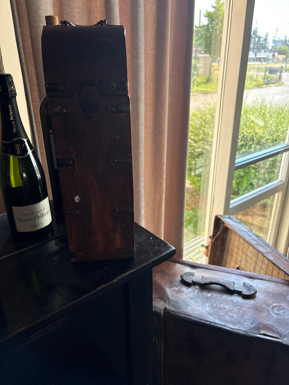 Vintage houten wijnkist voor één fles, Ophalen