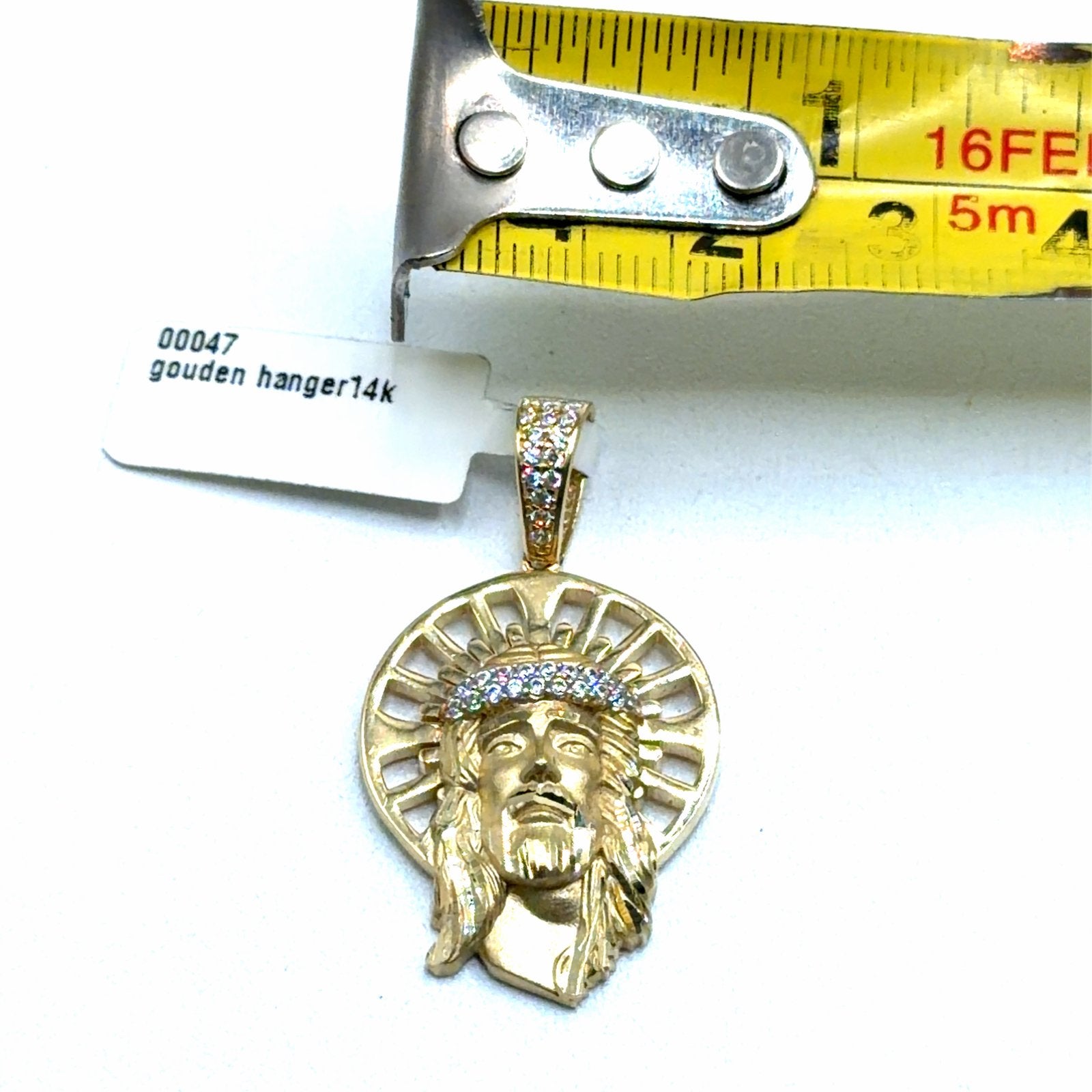 Gouden Jezus Hanger 14K met Zirkonia Steentjes, Overige voorstellingen, W, Nieuw, Ophalen of Verzenden
