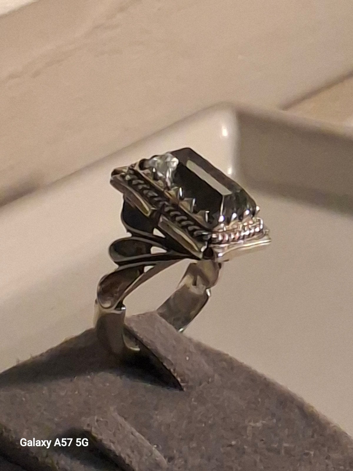 Zilveren ring met blauwe Aquamarijn edelsteen, 19 tot 20, Heer, Nieuw, Ophalen of Verzenden