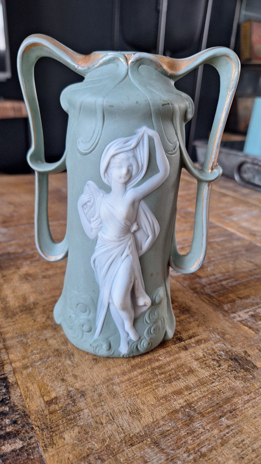Antieke biscuit Jugendstil vaasje,  zie foto's, Ophalen of Verzenden