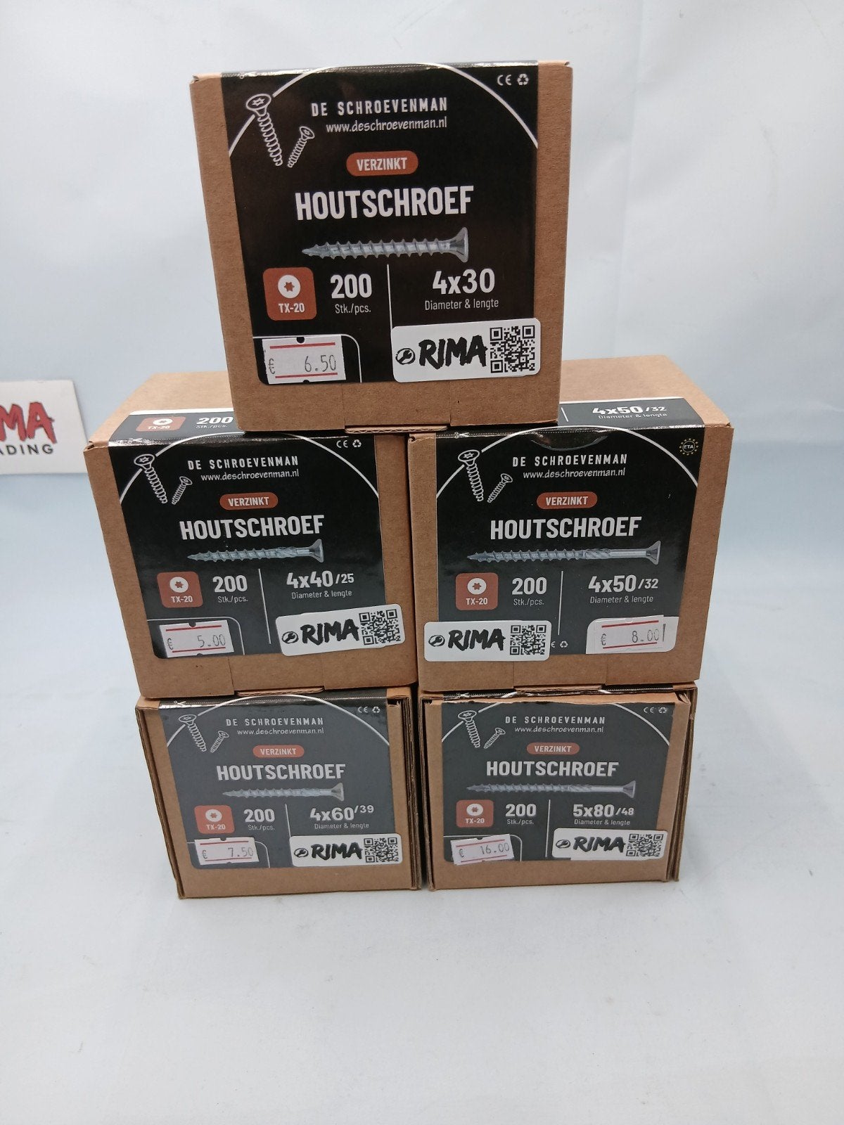 Verzinkte Houtschroeven TX-20 Diverse Maten klus pakket 1000, Doe-het-zelf en Verbouw, Ophalen of Verzenden, Nieuw, Schroeven