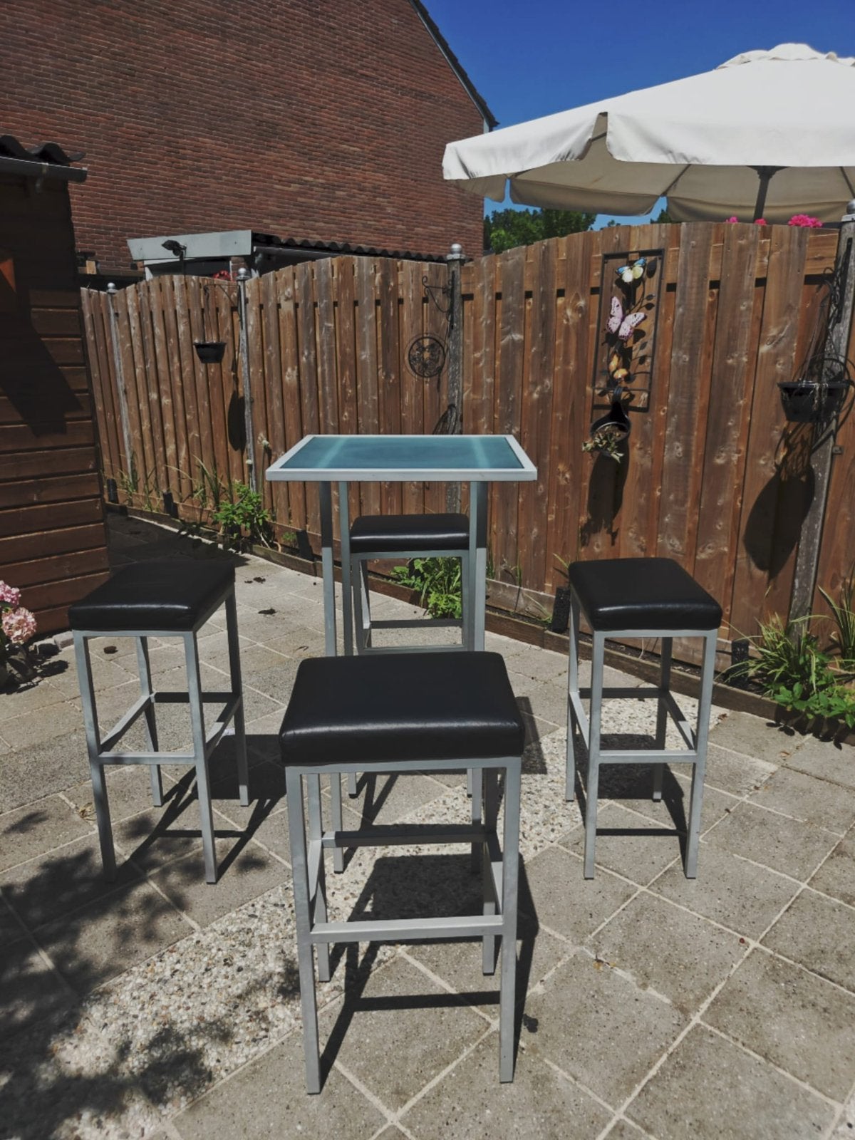 Sta tafels met stoelen, Ophalen, 60 tot 90 cm, Metaal, Gebruikt