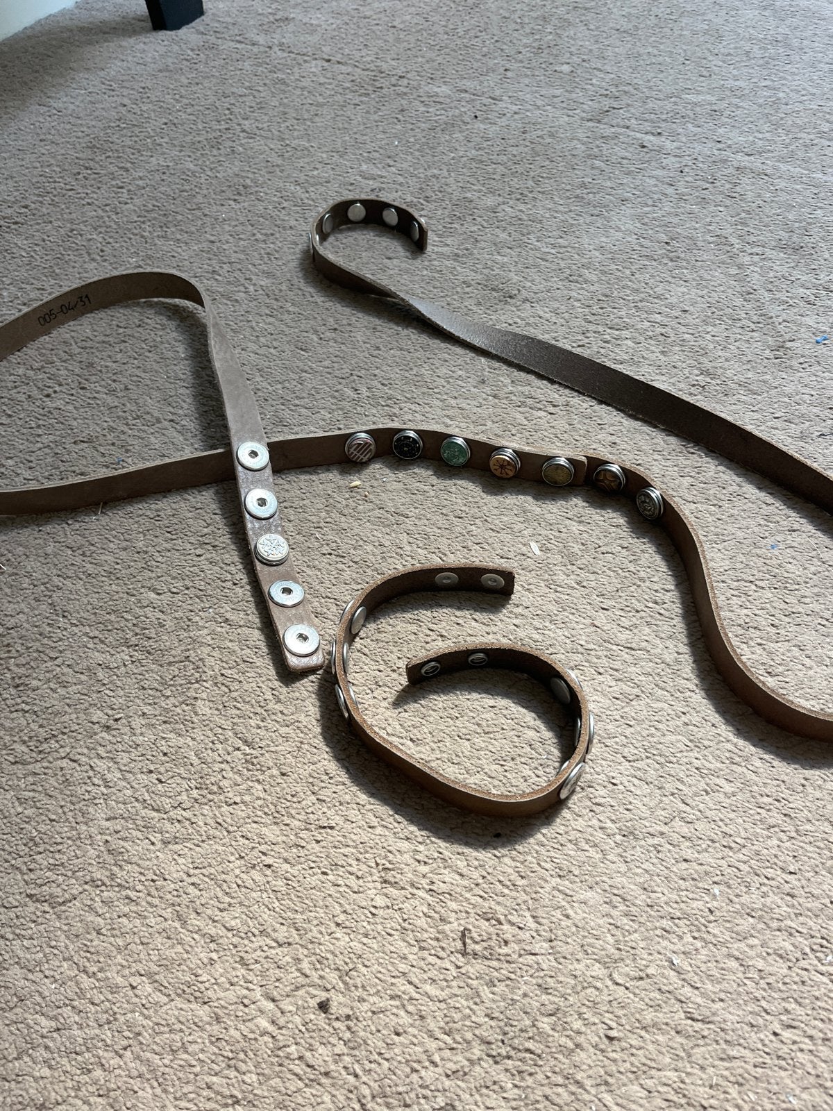 Leren armbanden met verwisselbare drukknopen, Gebruikt, Bruin, Leer, Ophalen of Verzenden