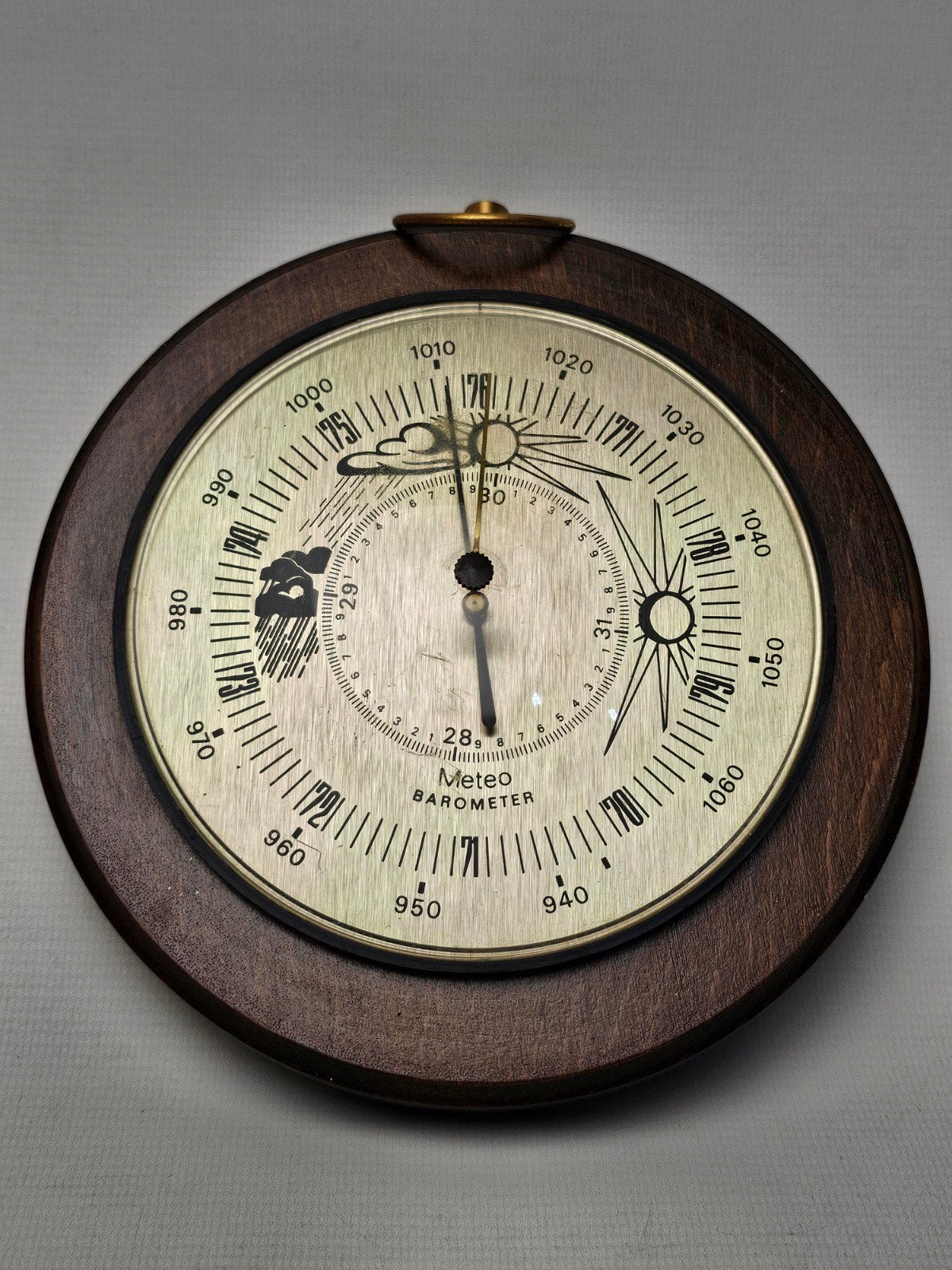 # Meteo Barometer Rond Hout - Vintage Weerstation 18 cm, Ophalen of Verzenden, Gebruikt, Barometer
